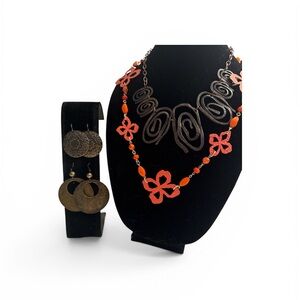 4 pc set 2 Neclaces 2 Earrings - Orange Bronze Necklace with Earrings